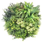 Vente - unique - tableau vgtal synthtique rond - d. 50cm - cadre naturel, feuillage vert - boisi