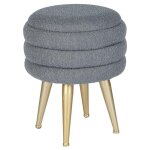 Vente - unique - tabouret bas coffre de rangement en tissu bouclette et mtal dor - gris - esdalo