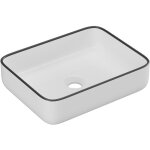 Vente - unique - vasque � poser rectangle en c�ramique - blanc avec liser� noir - 50 x 39 cm - juniko ...