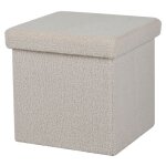 Urban living - pouf de rangement pliable aspect peluche 'kube' - blanc cass - 37, 5 x 37, 5 x h 37, ...