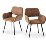 Urban meuble - lot de 2 chaises de bureau vintage en daim marron rtro, pieds en mtal noir