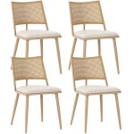 Urban meuble lot de 4 chaises de salle � manger pu beige dossier en rotin tress�