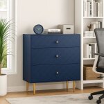 Urban meuble meuble biblioth�que 3 tiroirs bleu marine motif �cailles 75x40x89cm