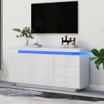 Urban meuble - buffet blanc laqu avec clairage led 2 portes 3 tiroirs 140x38x72cm