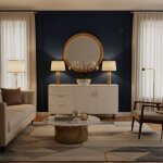 Urban meuble buffet blanc laqu avec rainures verticales, tiroirs et accents dors - design moderne 160x40x81. ...