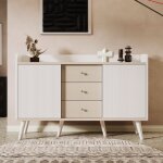 Urban meuble buffet blanc ondul avec 3 tiroirs 2 portes coulissantes et pieds en bois massif 117. 5x39. ...