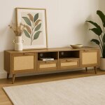 Urban meuble buffet en rotin tress� pieds en bois massif 200x37x49cm