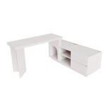 Urban meuble bureau d'angle blanc modulable avec niche pour animal de compagnie et rangement