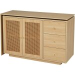 Urban meuble bureau d'angle modulable plateau pivotant � 360� effet bois clair portes en rotin 3 tiroirs ...