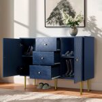 Urban meuble - meuble � chaussures bleu marine avec 2 portes et 3 tiroirs 120x40x82cm