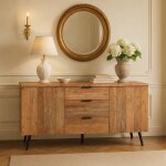 Urban meuble - commode � tiroirs effet bois vieilli 2 portes avec �tag�res r�glables 140x35x70 cm