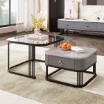 Urban meuble - ensemble de 2 tables basses gigognes carrées verre trempé et effet marbre avec tiroir ... Urban meuble - ensemble de 2 tables basses gigognes carrées verre trempé et effet marbre avec tiroir ...