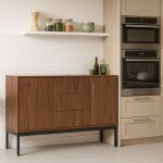 Urban meuble meuble de rangement de cuisine effet grain de bois avec faade ondule et cloison de grande ...