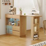 Urban meuble - table de bar bureau avec étagère avec éclairage led et plateau pivotant extensible en ... Urban meuble - table de bar bureau avec étagère avec éclairage led et plateau pivotant extensible en ...