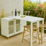 Table de bar de jardin avec rangement, plateau rabattable / rotatif, portes coulissantes en verre et ...