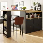 Urban meuble - table de bar pivotante noir et bois avec �tag�res et tiroirs