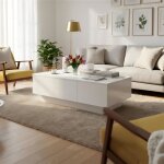 Urban meuble table basse moderne blanche brillante avec plateau coulissant et 2 tiroirs 100x55x35cm