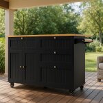 Urban meuble - tables d'extrieur chariot de cuisine noir scandinave extensible avec roulettes