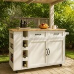 Urban meuble tables d'extrieur lot de cuisine mobile blanc effet bois avec casier  vin et multiprise ...