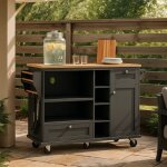 Urban meuble tables d'extrieur lot de cuisine noir mobile avec 2 tiroirs et porte de rangement