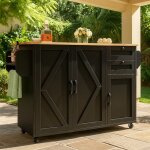 Urban meuble - tables d'extérieur îlot de cuisine roulante noir avec plateau pliable et rangement Urban meuble - tables d'extérieur îlot de cuisine roulante noir avec plateau pliable et rangement