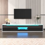Urban meuble meuble tv haute brillance noir et blanc avec clairage led  couleur changeante portes push ...