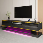 Urban meuble - meuble tv noir laqu� �clairage led et accents dor�s 180x38x45cm