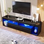 Urban meuble - meuble tv noir laqué verre trempé et éclairage led 180x40x46cm Urban meuble - meuble tv noir laqué verre trempé et éclairage led 180x40x46cm
