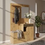 Urban meuble vestiaire à l'entrée effet bois avec miroir, banc, porte - manteau et meuble de à chaussures ... Urban meuble vestiaire à l'entrée effet bois avec miroir, banc, porte - manteau et meuble de à chaussures ...