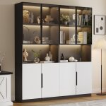Urban meuble - vitrine bibliothque moderne noir 4 portes blanches 4 portes en verre avec lumires led ...