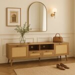 Urban meuble vitrine en rotin tress� avec pieds en bois massif 200x37x49 cm