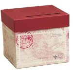 Urne carton mariage - voyage - ivoire et bordeaux - d�coration voyage - 23x20, 5x20, 5 cm