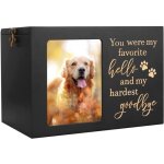 Urne fun�raire en bois noir pour cendres de chien ou chat avec cadre photo, bo�te � souvenirs avec doublure ...