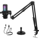 Usb micro gaming kit, rgb microphone � condensateur avec 11 lumi�res variables, bras micro, support micro, ...