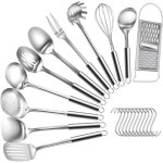 Ustensiles de cuisine ? 12 pi�ces ustensile cuisine inox, avec crochet, polis brillants, comprennent ...