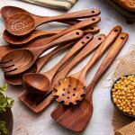 Ustensiles de cuisine bois - set de cuisine premium 10 pi�ces - ensemble d'ustensiles en bois de teck ...