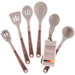 Ustensiles de cuisine en silicone 6 pices avec poignes en bois et protection pour poles