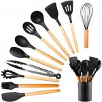 Ustensiles de cuisine en silicone accessoires ensemble de 12 pi�ces manche en bois