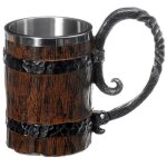 V 600ml mug bois simulation brut grande tasse � boire double paroi isol� tasse vin gobelet en m�tal