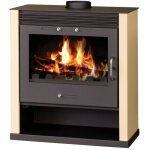 V05 - po�le � bois rubin ? 13 kw avec panneaux lat�raux peints ivoire et grande fen�tre panoramique frontale ...