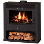 V05 - po�le � bois rubin ? 13 kw avec panneaux lat�raux peints en noir et grande fen�tre panoramique ...