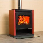 V05 - po�le � bois rubin lux ? 13 kw avec panneaux lat�raux peints en bordeaux et grande fen�tre panoramique ...