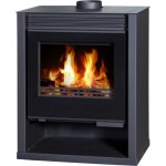 V05 - po�le � bois rubin lux ? 13 kw avec panneaux lat�raux peints en noir et grande fen�tre panoramique ...