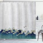Vague japonaise rideau de douche, tourbillons aquatiques, tissu ensemble de décor de salle de bain avec ... Vague japonaise rideau de douche, tourbillons aquatiques, tissu ensemble de décor de salle de bain avec ...