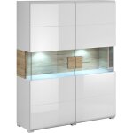 Vaisselier 2 portes avec led jules blanc et bois