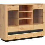 Vaisselier bas 2 portes 2 tiroirs avec led glenn bois et noir