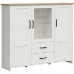 Vaisselier bas 3 portes 2 tiroirs aksel blanc et bois Vaisselier bas 3 portes 2 tiroirs aksel blanc et bois