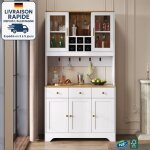 Vaisselier blanc - buffet, meuble haut en bois vein blanc, 94, 5 x 30 x 175, 5 cm - scandinave - cinq ...