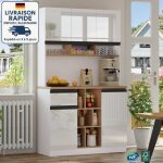 Vaisselier - buffet - 105�45�185 cm - portes brillantes, poign�es en m�tal, �tag�res r�glables, tiroirs, ...