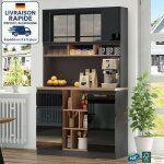 Vaisselier - buffet - 105�45�185 cm - portes brillantes, poign�es en m�tal, �tag�res r�glables, tiroirs, ...